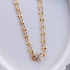 Choker com Corrente Dupla de Bolinhas e Pingente de Coração